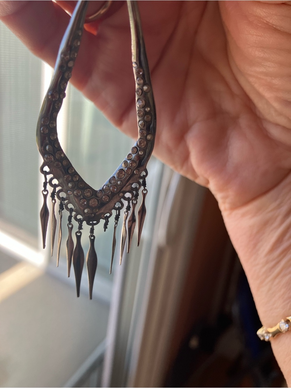 Alexis Bittar Gunmetal Finish Fringe Earrings with Swarovski Crystals 4” long